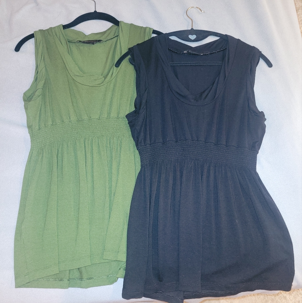Set Of 2 - BCBGMaxAzria Green and Black Smocked Tank Tops